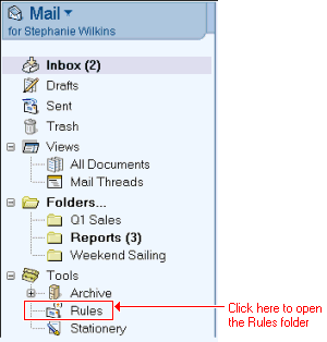 Rules folder in navigation frame