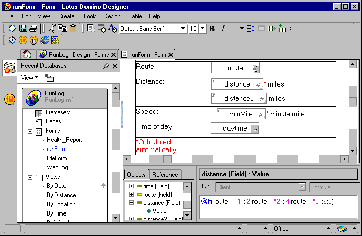 A form with fields in Domino Designer