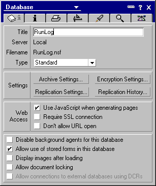 Database Properties box