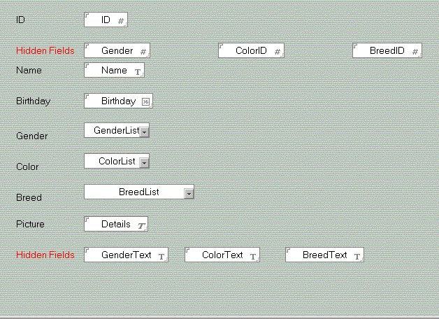 Form showing fields for a DCR