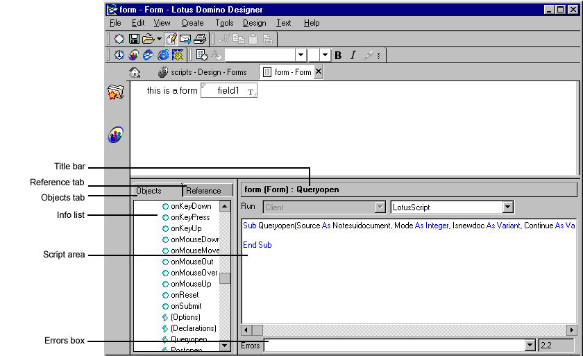 Programmer's pane main components