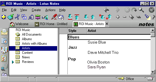 A standard view displayed in Notes.