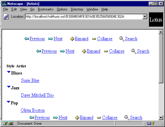 A standard view displayed in Netscape.
