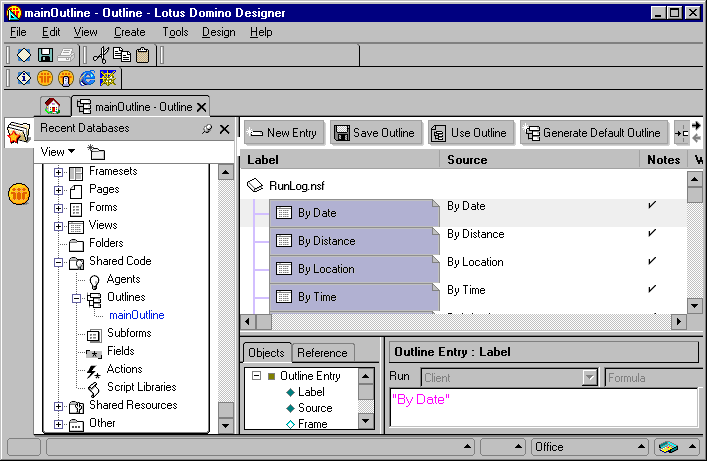 An outline in Domino Designer
