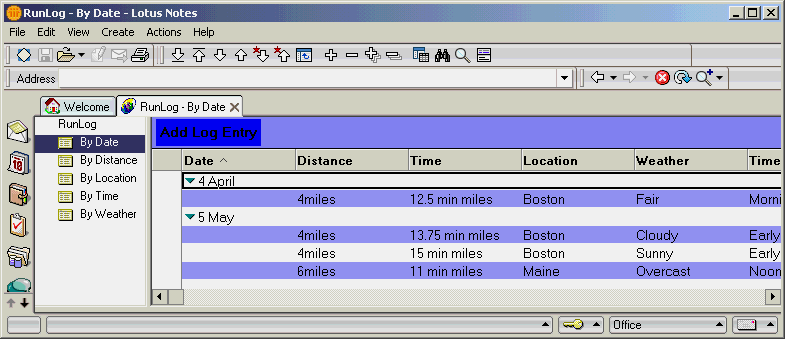 A view displayed in the Notes client